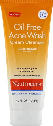 Neutrogena Oil-Free Acne Face Wash Cream Cleanser with Salicylic Acid, Non-Comedogenic Acne-Prone Skin Cleanser, 6.7 fl. oz (Pack of 2)