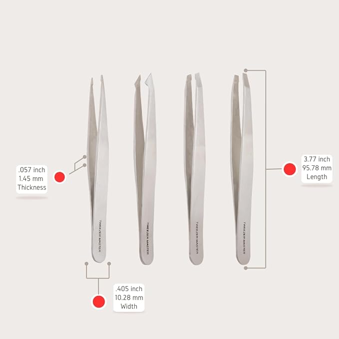 – Professional Tweezer Set [Silver] – Stainless Steel Slant & Pointed Tips for Eyebrow & Facial Hair Removal – Rust-Resistant Grooming Tool with Travel Case