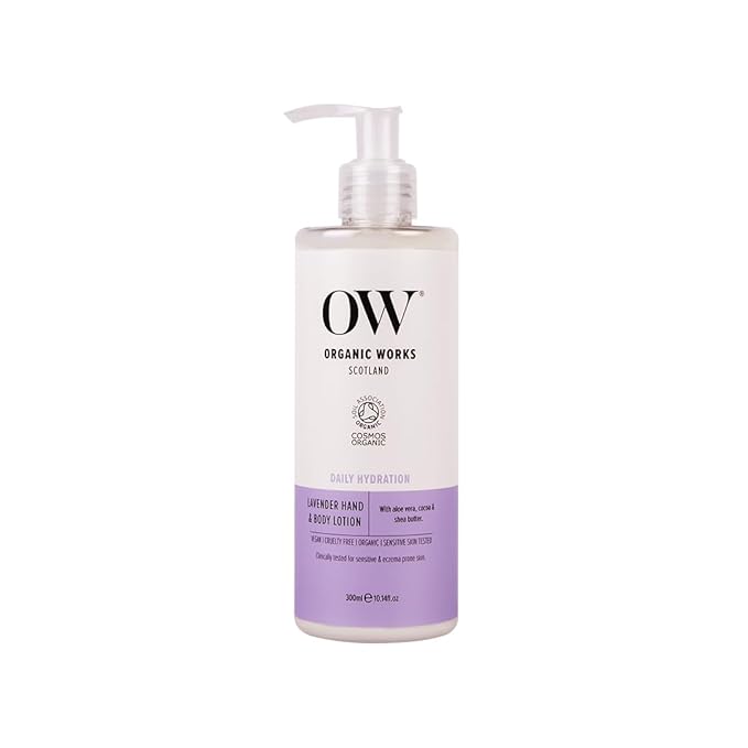 Organic Works Daily Hydration Hand and Body Lotion - Enriched with Vitamin E, Cocoa Butter Lotion for Skin Hydration - Lavender - 10.14 oz
