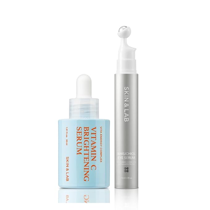 [SKIN&LAB] Brightening and Eye Wrinkle Care Skincare Set: Includes Vitamin C Serum and Bakuchiol Eye Serum