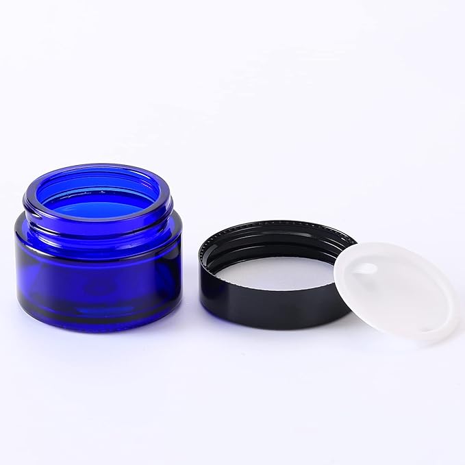 1 oz Glass Container Jar with Lid, Small Empty Cosmetic Round for Cream, Lotion (Blue)
