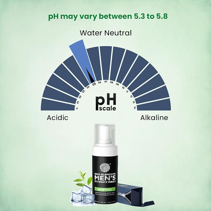 Skin Elements Intimate Wash for Men with Menthol | pH Balanced Foaming Intimate Wash | Jabon Intimo Hombre | Controls Bad Odor and Sweat | Cools and Refreshes Intimate Area | 4.05 fl. Oz.