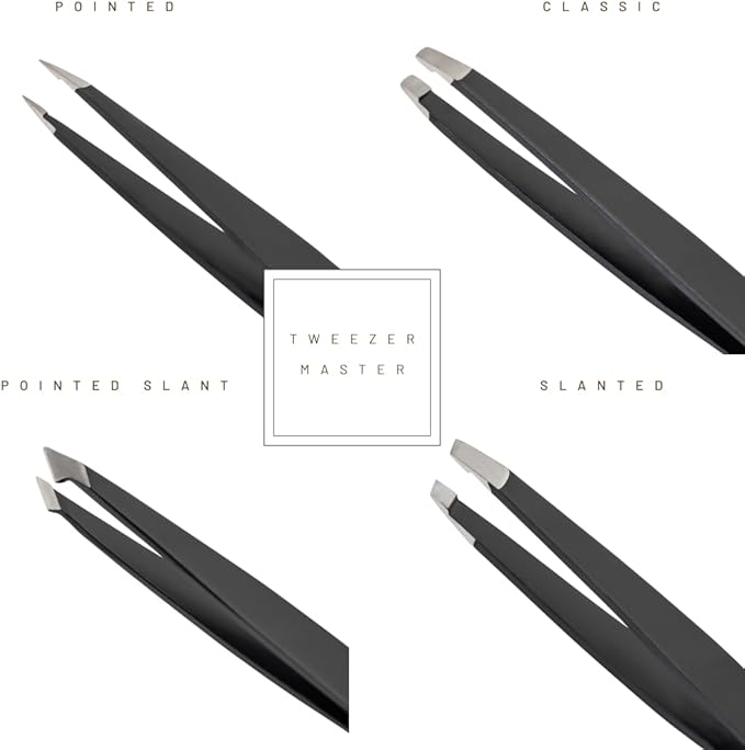 – Professional Tweezer Set [Black] – Stainless Steel Slant & Pointed Tips for Eyebrow & Facial Hair Removal – Rust-Resistant Grooming Tool with Travel Case
