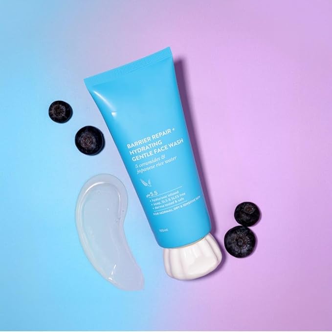 "DOT N & Key" Barrier Repair Hydrating Face Wash with 5 Ceramides, Hyaluronic Acid, pH 5.5, For Normal, Dry & Sensitive Skin, 100ml