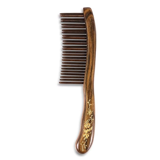 TAN MUJIANG Wooden Hair Comb Wide-tooth Inserted Teeth for Women Curly Hair (CQCGB0302)