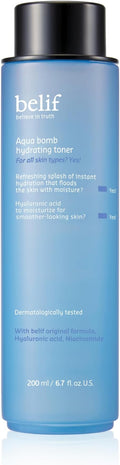 belif Niacinamide Hydrating Toner – Aqua Bomb Lightweight Cooling Toner with Hyaluronic Acid, Soothing and Balancing Formula, Skin Barrier Repair and Radiant Skin, Korean Skincare, 5.07 fl oz
