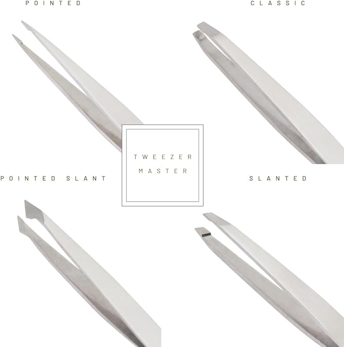 – Professional Tweezer Set [Silver] – Stainless Steel Slant & Pointed Tips for Eyebrow & Facial Hair Removal – Rust-Resistant Grooming Tool with Travel Case