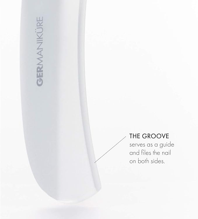 GERMANIKURE Gray Crystal Glass Nail File Set in Light Blue Suede Case – Handmade in Czech Republic – Professional Manicure & Pedicure Supplies – Glass Cuticle Stick, Pusher, Moon File