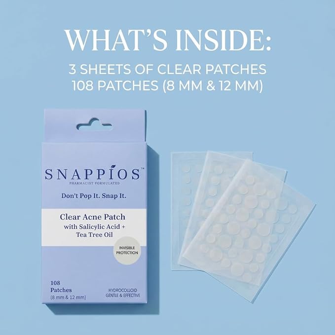 Clear Acne Patches – Pharmacist‑Formulated Hydrocolloid Pimple Stickers with Salicylic Acid & Tea Tree Oil (108 Count, 8 mm & 12 mm) – Invisible, Gentle & Fast‑Acting