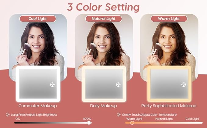 ZhenGuiRu Travel Makeup Bag with LED Mirror – Waterproof Cosmetic Train Case with Adjustable Dividers, Portable Makeup Organizer and Toiletry Bag for Women, Pink Teens & Girls Gift