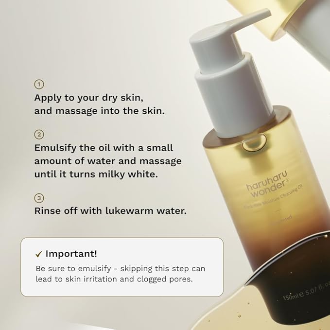 HARUHARU wonder Black Rice Moisture Cleansing Oil, Double Cleansing, Daily Makeup Remover, Pore Oil Cleanser, Korean Skincare, For sensitive, Non-comedogenic, 5.1 fl oz