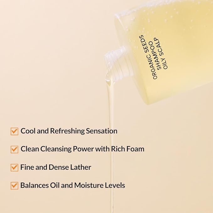 Whamisa Organic Seeds Shampoo for Oily Scalp, Fermented Ingredient Formula for Refreshing Cleanse, Balanced Oil Control, Scalp Conditioning, Flake Care, Korean Skin Care (490ml)