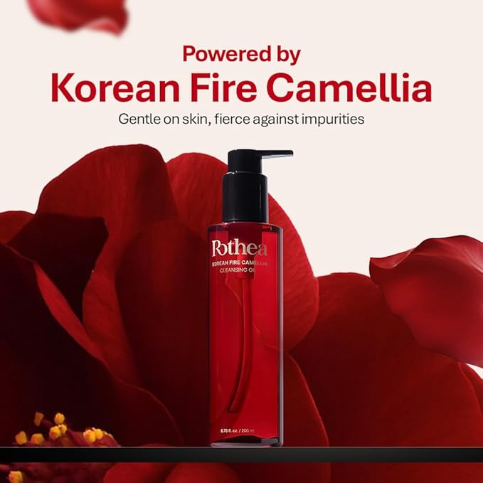 Rothea Korean Fire Camellia Cleansing Oil – Gentle Oil Cleanser for Face & Makeup, Blackhead Remover, Korean Skin Care, 6.76 fl oz / 200ml