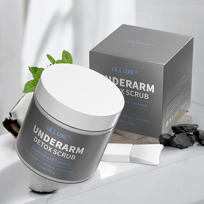 Charcoal Underarm Body Scrub for Odor Contro Bumps Dark Armpits Spots Remover, Armpit Detox & Bikini Area Exfoliator, Exfoliating Moisturizing Natural Deodorant Scrub for Women & Men, 7.7 Oz
