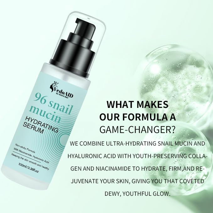 (3Pc) VedoAID Snail Mucin 96% Repair Essence: Advanced Hydrating Serum for Skin Repair, Anti-Aging, and Discoloration Correction (100ml each)