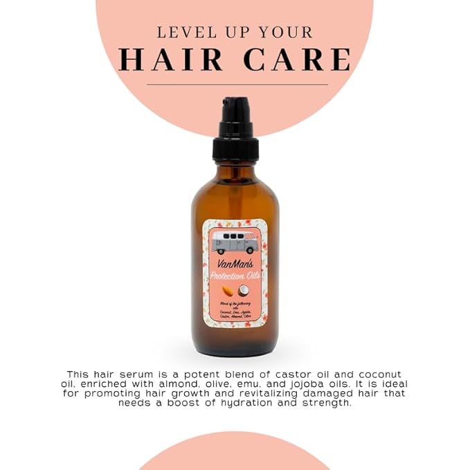 Vanman - Protection Oil Hair Serum For Hair Growth - Infused with Castor, Jojoba, Almond, Olive, Emu, Coconut Oil - Fragrance-Free Hair Growth Serum - Hair Serum For Dry Hair & Frizzy Hair - 1.1 Ounce