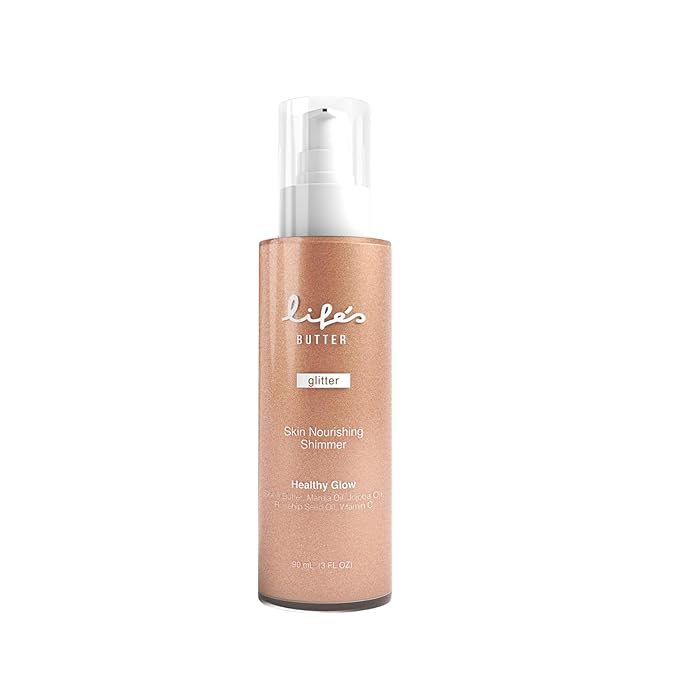 Life's Butter Face & Body Shimmer Healthy Waterproof Moisturizing Glow | Shea Butter, Marula Oil, Jojoba Oil and Vitamin C | Glistening Bronze | 3 Fl Oz (Pack of 1)