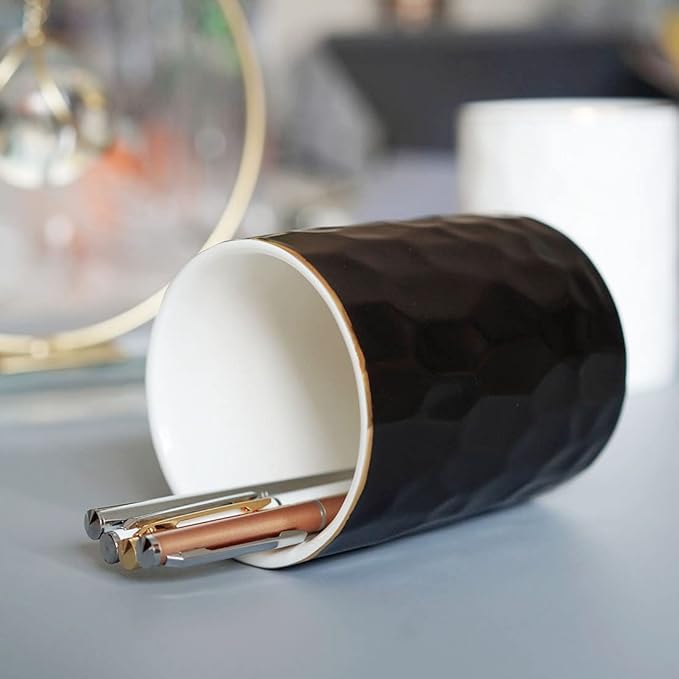 HANKOR Ceramic Pen Holder Cup Pencil Holder for Desk, Makeup Brush Holder Organizer for Office Home, Black