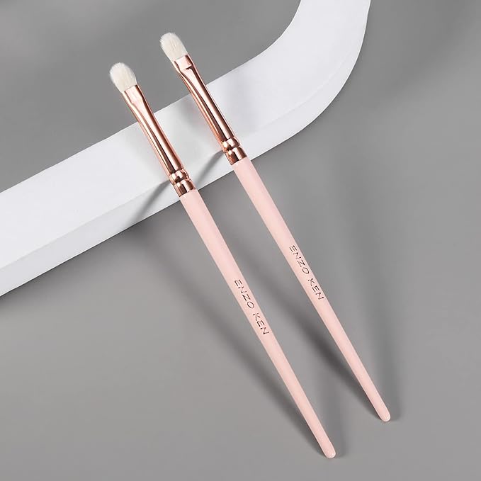 Natural Goat Hair Eye Brush by ENZO KEN - Small Corners & Smudge Brush - Single, Mini Size - Pink, E403S