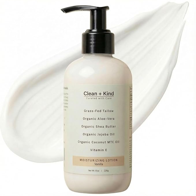 Daily Moisturizing Lotion – Tallow Body Lotion with Aloe Vera, Shea Butter, Jojoba Oil, MCT Oil & Vitamin E – Deep Hydration for Dry, Rough, Sensitive Skin (8 oz, Vanilla)