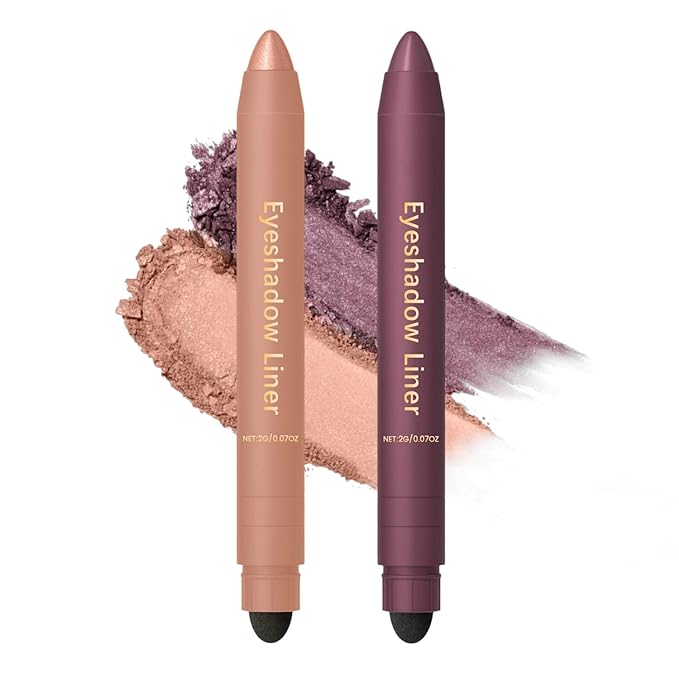 2PCS Shadow Liner 2-in-1 Eyeliner Eyeshadow, Inelaborate Eye Shadow, Shadow Liner Duo Plum, 2-in-1 Eye Makeup Eyeliner + Eyeshadow Waterproof, Smooth and Easy to Color (Champagne+Purple)