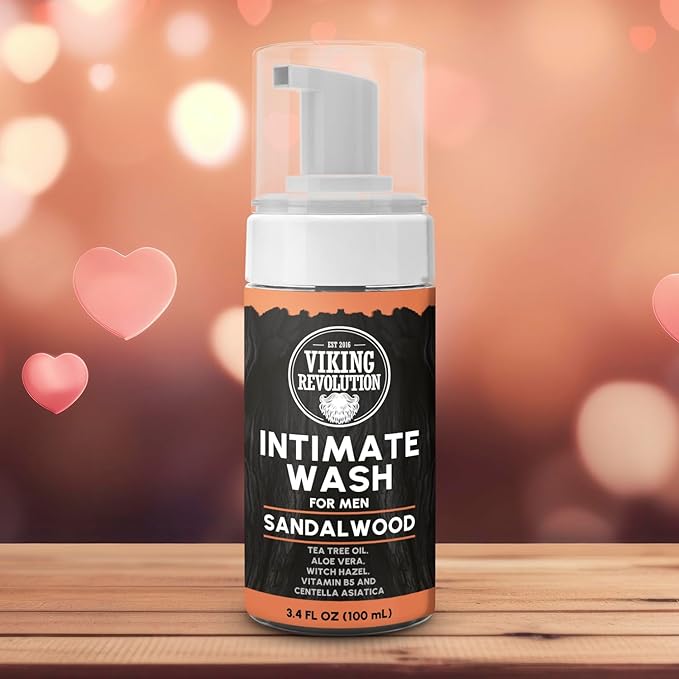 Viking Revolution Mens Intimate Wash - Foaming Body Wash Men with Aloe Vera, Tea Tree Oil, Witch Hazel - Cleaning, Refreshing Soap for Mens Hygiene Essentials - Stocking Stuffers for Men (3.4 fl oz)