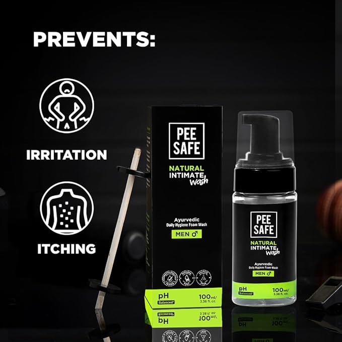 Men's Intimate Wash by PEESAFE | Natural Intimate Wash for Men with Refill (13.52 Fl.Oz) | with Tea Tree Essential Oil | Ayurvedic | pH Balanced Foam based | Ball Washer for Men