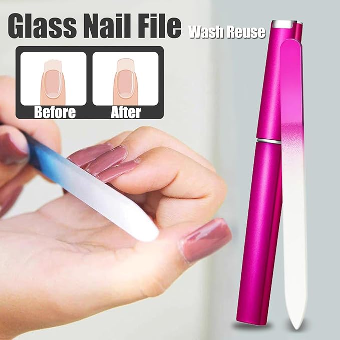 Dr.nail 5Pcs Glass Nail Files- Crystal Fingernail Files with Case, Nano Glass Nail Shiner Polishers for Natural Nails- Festive Nail Care Gift Set for Women Girl Wife Beauty Lovers Home Salon Manicure