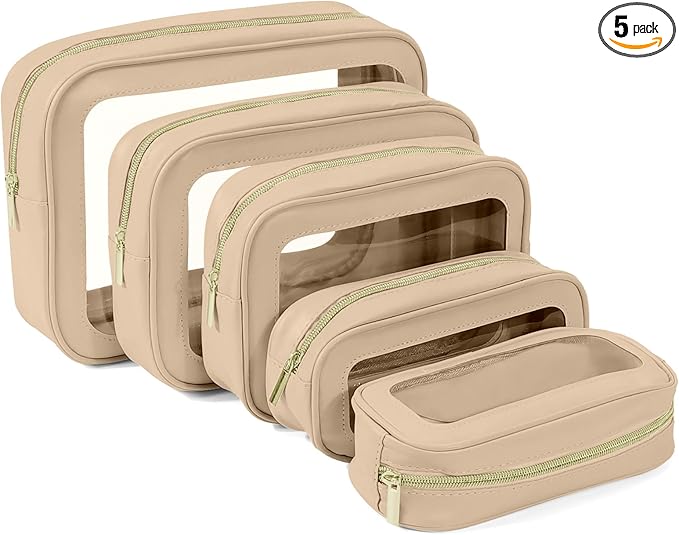YOPCDJ 5PCS Clear Toiletry Bag,TSA Approved Travel Makeup Pouch with Zipper for Cosmetics and Toiletries，Diaper Bag Organizer Pouch Set，Women's Purse Organizer and Clear Car Bag
