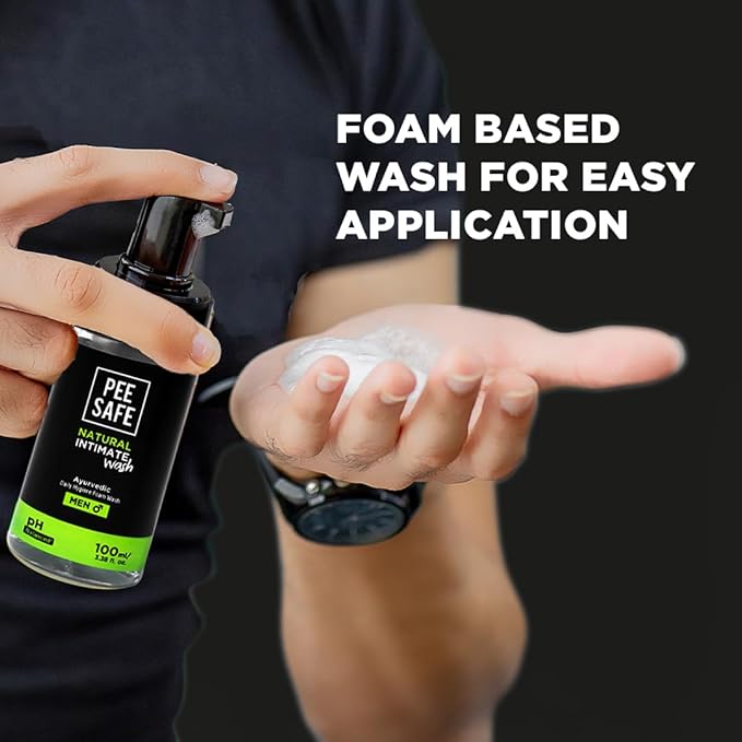 Men's Intimate Wash by PEESAFE | Natural Intimate Wash for Men with Refill (13.52 Fl.Oz) | with Tea Tree Essential Oil | Ayurvedic | pH Balanced Foam based | Ball Washer for Men