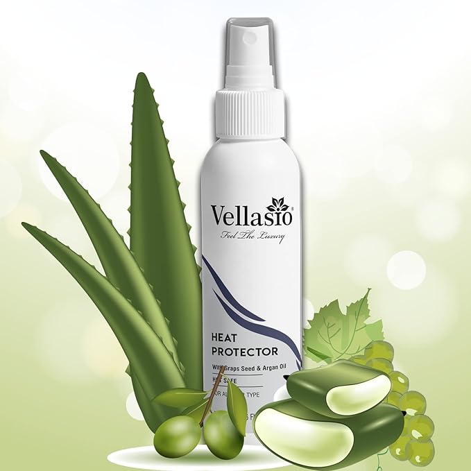 VELLASIO Heat Protection Spray: Argan & Grapeseed Oil, Sulfate-Free, Paraben-Free. Protects Hair Up to 230°C, Vegan, Straightening, Smoothing, Shine for All Hair Types