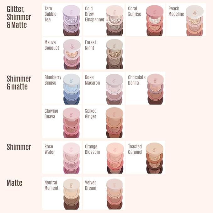 Kaja Beauty Bento Collection | Mosaic chrome + Shimmer + Matte | 18 Coral Sunrise - Coral Peach | 2019 Best of Beauty Award in Glitter-Pressed Category