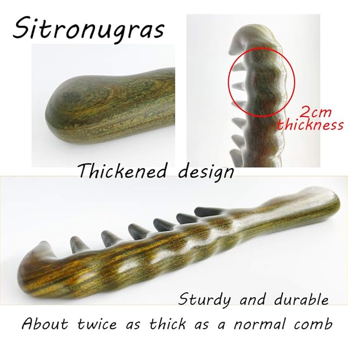 Sitronugras Wood Large Wide Tooth Hair Comb For Thick Curly Hair Head Scalp Massage No Static Green Sandalwood Hair Pick Wooden Comb for Men and Women with free storage pouch