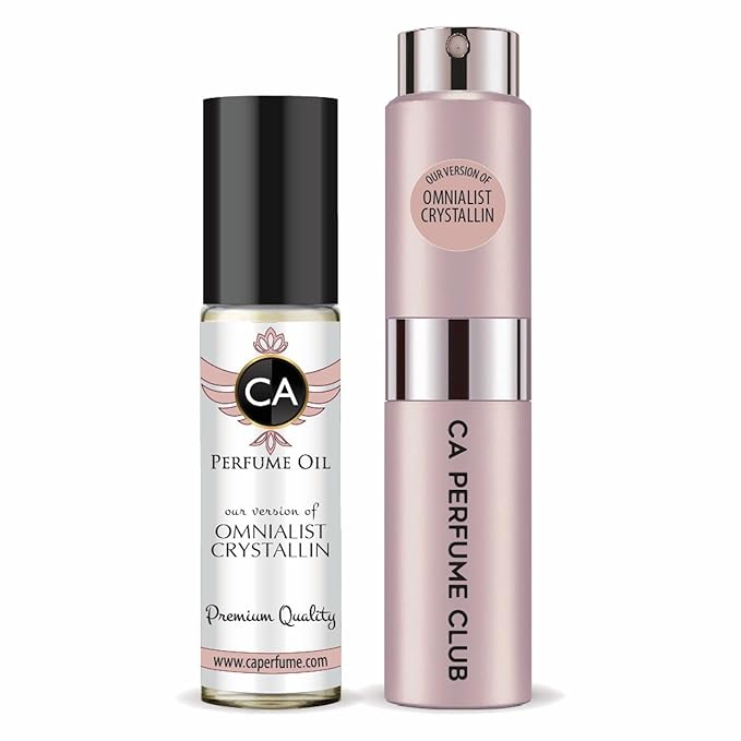 CA Perfume Duo Impression of Omnialist Crystallin For Women Perfume Layering Set Long Lasting Travel Size EDP + Body Oil Roll-On Bottle 0.27 Fl Oz+0.33 Fl Oz