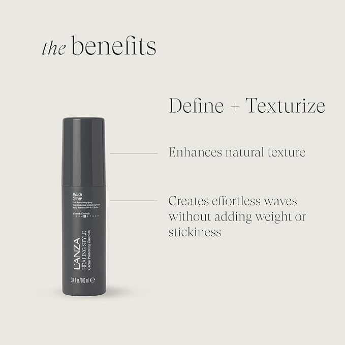 L’ANZA Healing Style Beach Spray with Medium Hold Effect, Eliminates Frizz, Detangles and Boosts Hair's Shine, With UV and Heat Protection to Prevent Sun and Styling Damage (3.4 Fl Oz)