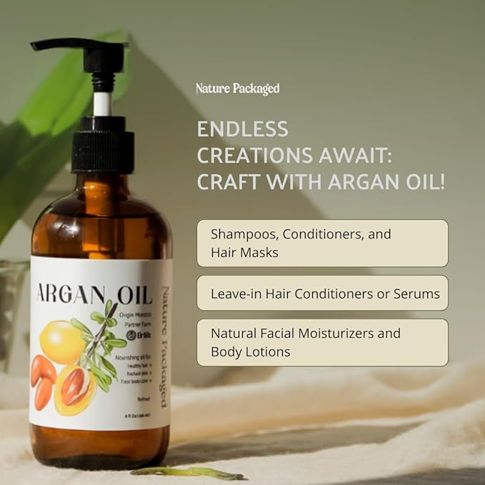 Argan Oil for Hair Growth Oil 8oz (Aceite de Argan) - 100% Pure Cold Pressed Moroccan Oil with Pump - Suitable for Colored & Damaged Hair - Argan Oil for Face, Body Oils, Nail & Scalp