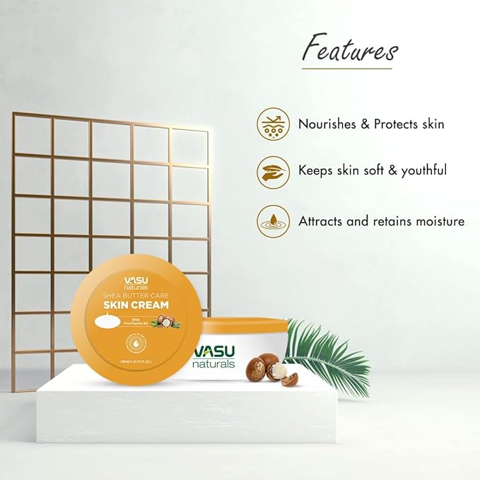 Vasu Shea Butter skin cream for Dry Skin, 24-Hour Moisturization with Argan Oil & Pro Vitamin B5 - Non-Greasy body moisturizers for skincare, Lightweight & Nourishing -4.73 fl oz each (pack of 2)