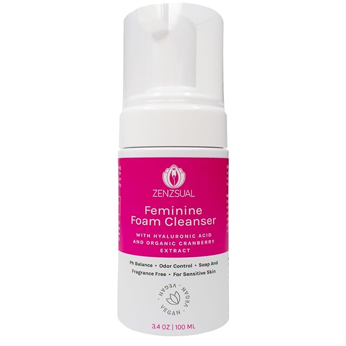 ZENZSUAL Feminine Foam Cleanser with Hyaluronic Acid & Organic Cranberry Extract – pH Balanced Feminine Wash for Sensitive Skin, Fragrance-Free Vaginal Cleanser, Hypoallergenic Intimate Care, 3.4 oz