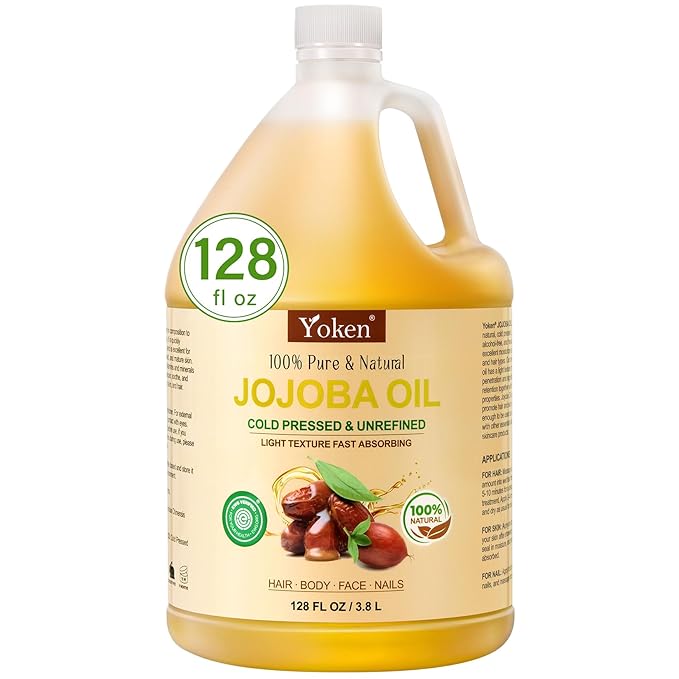 1 Gallon Jojoba Oil EWG Verified - 100% Pure Jojoba Oils Bulk Cold Pressed Unrefined Hexane Free Virgin Golden jojoba Carrier Oil for Hair Skin Massage DIY Natural Body Moisturizer