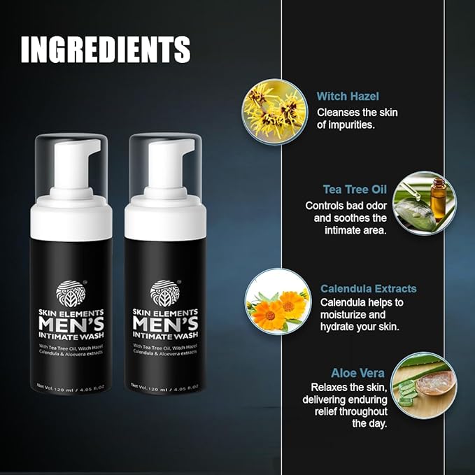 Skin Elements Intimate Wash for Men with Tea Tree Oil (Combo) | pH Balanced Foaming Hygiene Wash | Control Bad Odor & Unwanted Sweat | Refreshes Intimate Area | 240 ml | Pack of 2