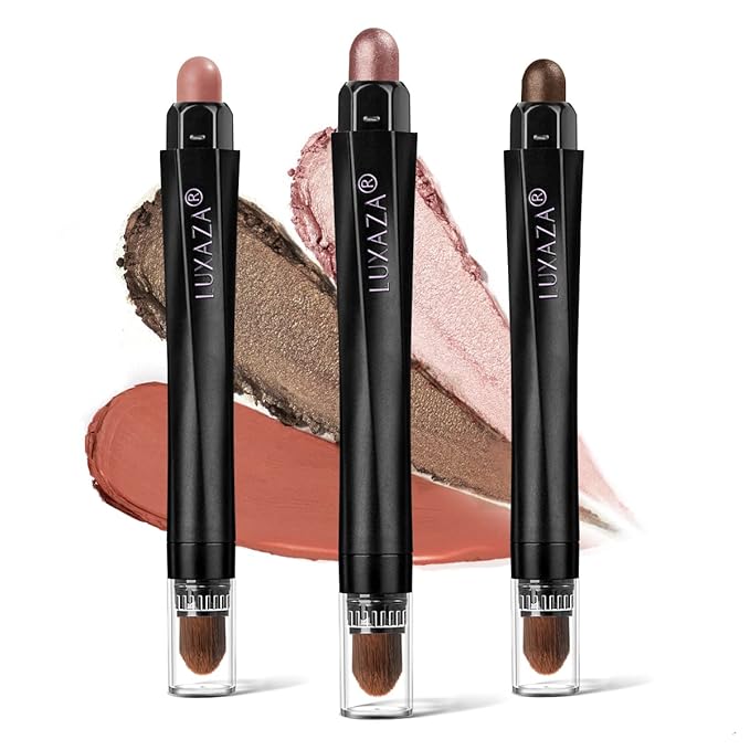 3PCS Eyeshadow Stick,Neutral Brown Metallic And Shimmer Pink Cream Eyeshadow Pencil Crayon,Eye Brightener Makeup With Smudge Proof,Long Lasting Cream Eye Shadow Sticks Set