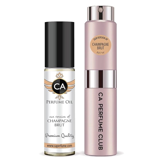 CA Perfume Duo Impression of Champagne Brut For Women Perfume Layering Set Long Lasting Travel Size EDP + Body Oil Roll-On Bottle 0.27 Fl Oz+0.33 Fl Oz
