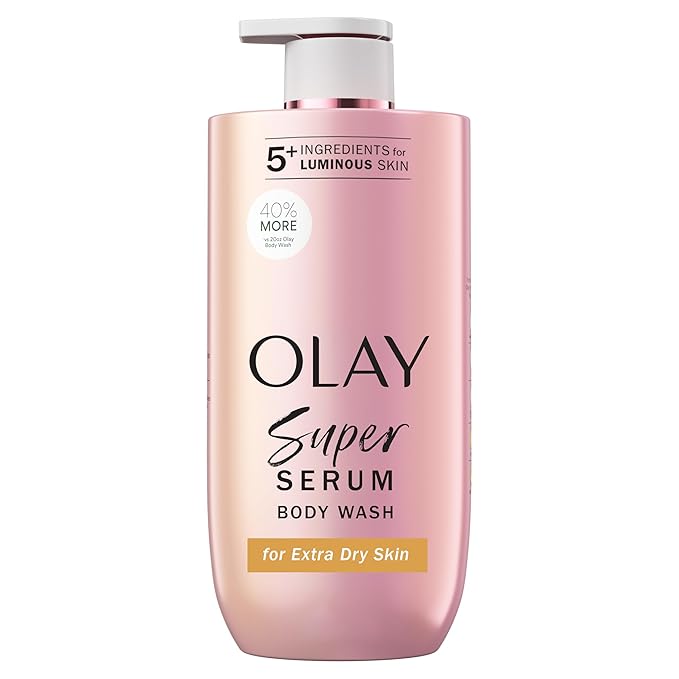 Olay Super Serum Body Wash for Extra Dry Skin, 24hr Long Lasting Hydration, 5+ Ingredient Complex for Bright Even Firm Luminous Skin, 28 fl oz