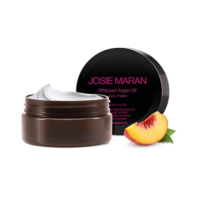 Josie Maran Whipped Body Butter - Skin Firming Body Cream with Argan Oil, Whipped Shea Butter, Avocado Oil & Essential Fatty Acids - Radiance-Boosting Skincare - Juicy Peach (2 Fl oz)