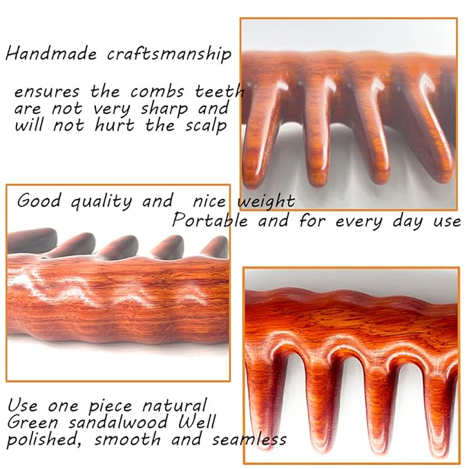 Sitronugras Handmade Wide Tooth Sandalwood Comb, Scalp Massage Hair Pick, Anti-Static Natural Detangler for Men and Women with Free Pouch