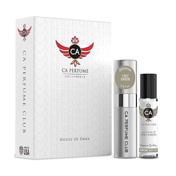 CA Perfume Impression of Chez Baron for Men Eau De Parfum Spray Long Lasting Aromatic Fougere Perfume Layering Set 0.27 Fl Oz + 0.33 Fl Oz