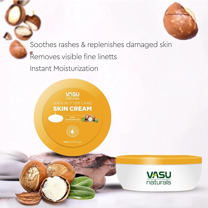 Vasu Shea Butter skin cream for Dry Skin, 24-Hour Moisturization with Argan Oil & Pro Vitamin B5 - Non-Greasy body moisturizers for skincare, Lightweight & Nourishing -4.73 fl oz each (pack of 2)