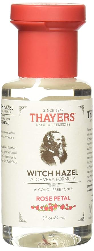 THAYERS AlcoholFree Witch Hazel Facial Toner with Aloe Vera Formula, Clear, Rose Petal, 3 Fl Oz (Pack of 2)