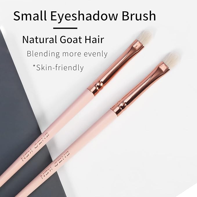 Natural Goat Hair Eye Brush by ENZO KEN - Small Corners & Smudge Brush - Single, Mini Size - Pink, E403S