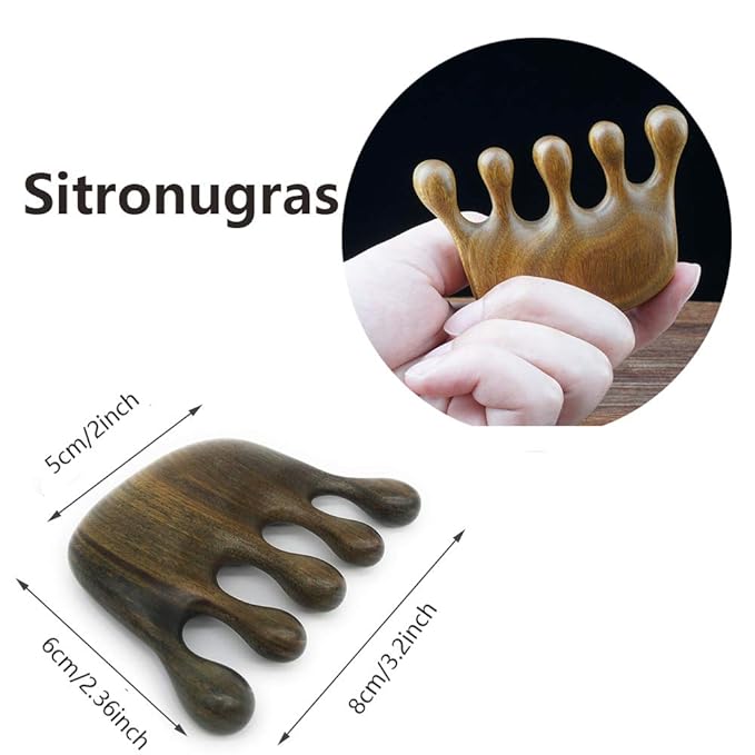 Sitronugras Natural Wood Wide Tooth Hair Comb Head Scalp Massage No Static Green Sandalwood Hair Pick Wooden Comb for Men and Women with free pouch